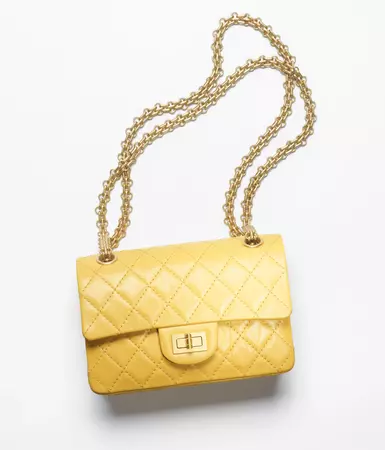 Mini 2.55 handbag, Aged calfskin & gold-tone metal, yellow — Fashion | CHANEL