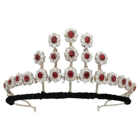 Pigeon's Blood Burmese Ruby and Diamond Necklace/Tiara, circa 1915 For Sale at 1stdibs