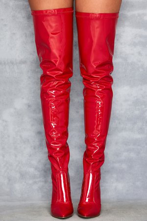 'Inamorata' Red Vegan Leather Over-the-knee Boots - Mistress Rocks