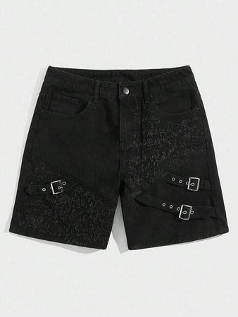 Goth Jungen Baumwolle Denim Shorts mit Schnallendetail | aktuelle Trends, günstig kaufen | SHEIN Deutschland