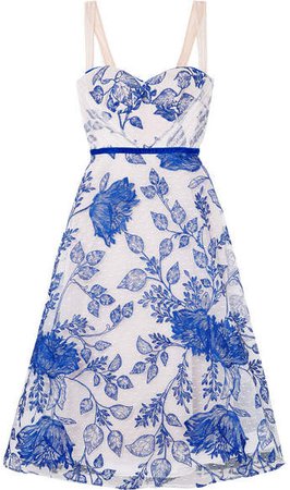 Embroidered Point D'esprit Dress - Blue