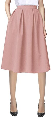 Urban CoCo Women's Flared A line Pocket Skirt High Waist Pleated Midi Skirt (L, Pink) at Amazon Women’s Clothing store