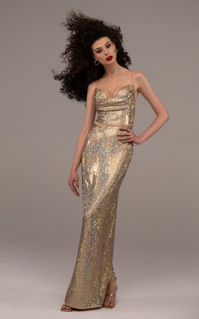 Draped Sequin Gown By Rasario