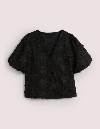 Puff Sleeve Button Blouse - Black | Boden US