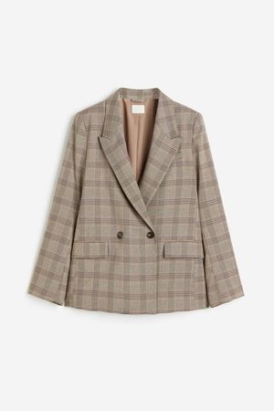 Double-breasted Jacket - Light beige/checked - Ladies | H&M US