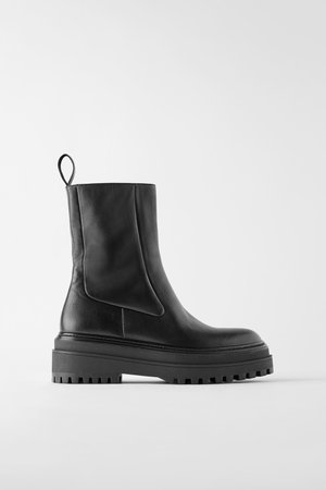 FLAT LEATHER ANKLE BOOTS WITH TRACK SOLE | ZARA New Zealand