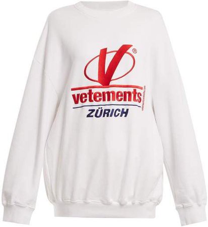 Logo Embroidered Cotton Blend Sweatshirt - Womens - White