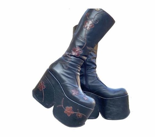 *clipped by @luci-her* Vintage el Dantes leather rose boots chunky mega platform