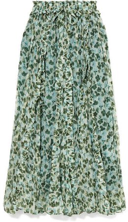 Mathews - Nina Ruffled Floral-print Silk-crepon Maxi Skirt - Green