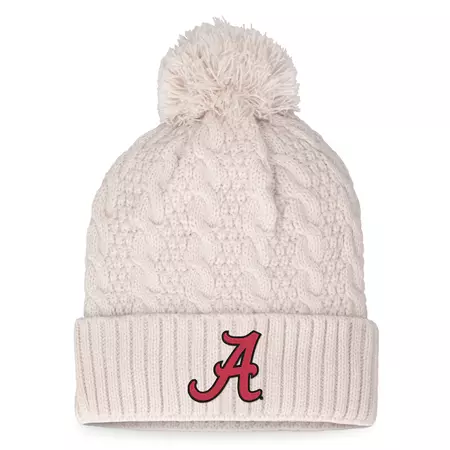 Women's Top of the World Cream Alabama Crimson Tide Pearl Cuffed Knit Hat with Pom