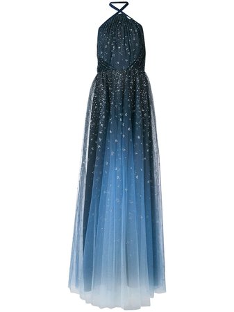 Marchesa Notte Ombré Glitter Tulle Halter Gown | Farfetch.com