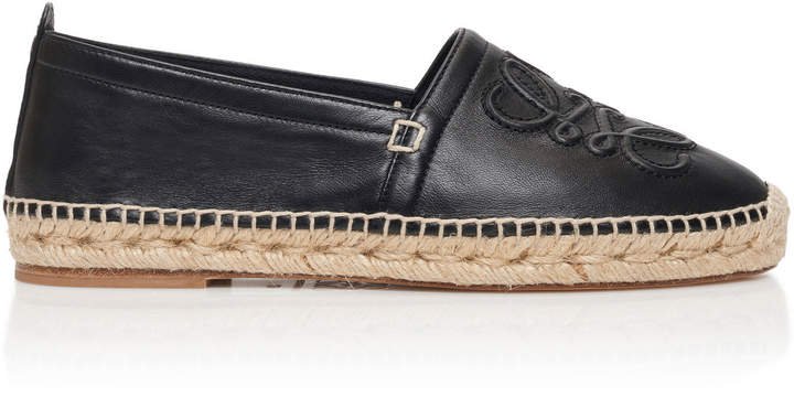 Embossed Textured-Leather Espadrilles Size: 35