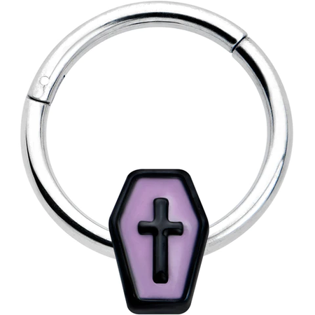 silver purple cross casket coffin septum ring