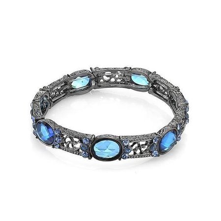 Black-Tone Blue and Light Sapphire Color Crystal Stretch Bracelet