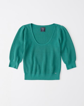 RIBBED PUFF-SLEEVE TOP