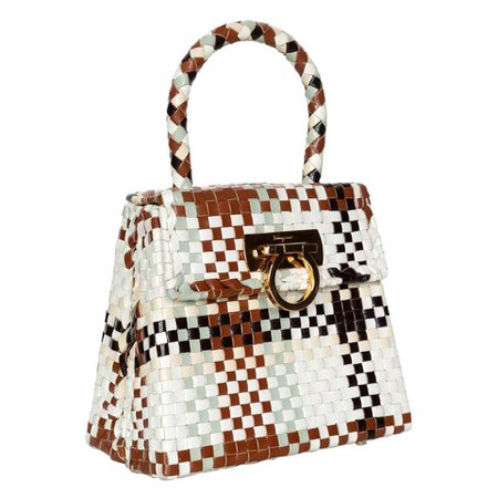 Salvatore Ferragamo, Gancini Leather Intrecciato Top Handle Bag