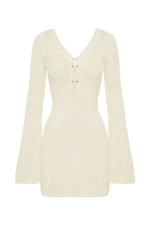 Kayleigh Crochet Knit Mini Dress - White - MESHKI