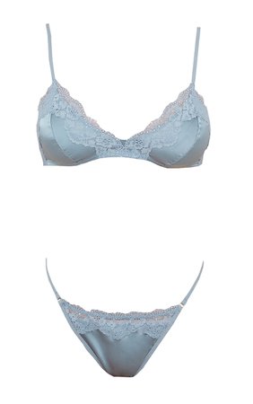 Dusty Blue Satin Lace Trim Lingerie Set | PrettyLittleThing AUS