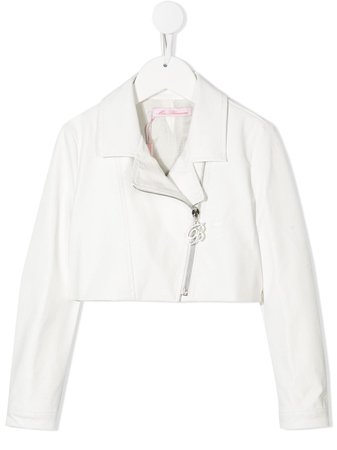 Shop white Miss Blumarine faux leather biker jacket with Express Delivery - Farfetch