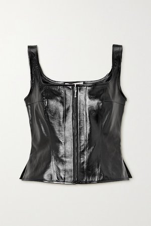 Crinkled Glossed-leather Bustier Top - Black