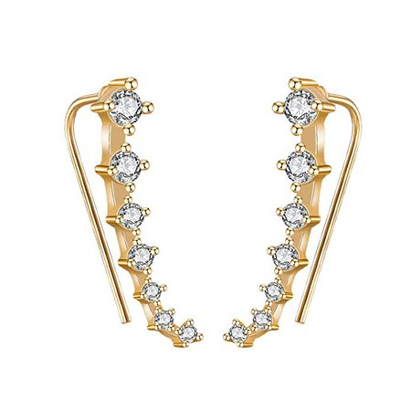 Cubic Zirconia Curved Crawler Climber Bar Hook Earrings Graduating Gold for Girls Women Costume Jewelry (Large 1.38"): Jewelry