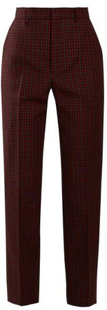 Tapered Checked Wool Trousers - Womens - Burgundy Multi