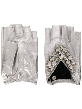 Silver Karl Lagerfeld K/geostone Fingerless Gloves | Farfetch.com