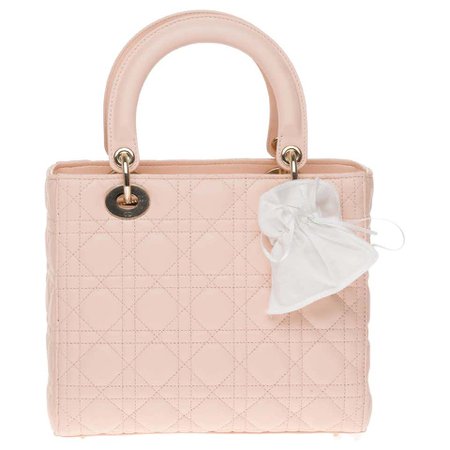 Christian Dior Lady Dior MM (Medium size) handbag in Pink cannage leather, GHW For Sale at 1stDibs