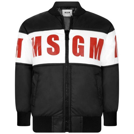 MSGM Boys Black Logo Print Bomber Jacket - Coats & Jackets - Department - Boy