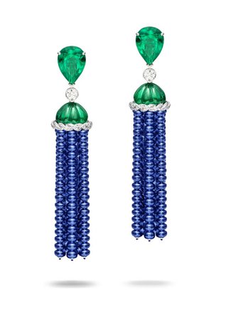 Piaget, Blue sapphire and emerald earrings