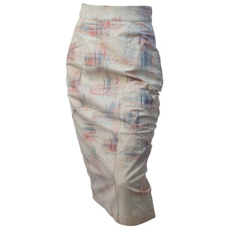 80s Pastel Abstract Leather Pencil Skirt For Sale at 1stDibs