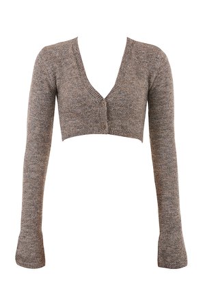 Clothing : Loungewear : 'Andie' Brown Knit Cropped Cardigan