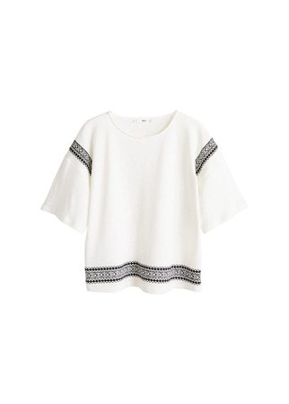 MANGO Embroidered linen-blend t-shirt