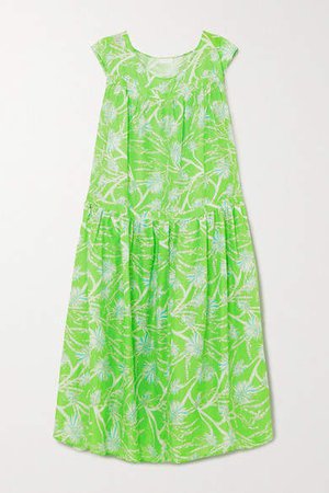 Caroline Tiered Floral-print Cotton-voile Maxi Dress - Green
