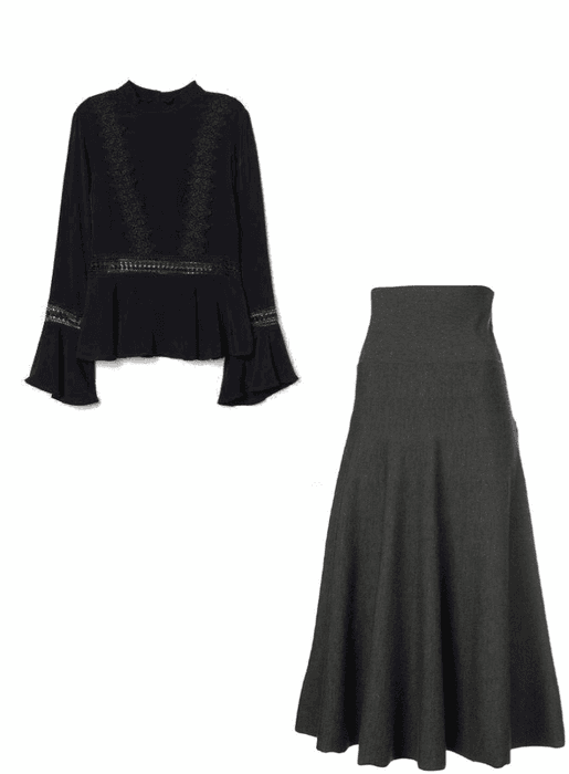 Black lace blouse with matching maxiskirt