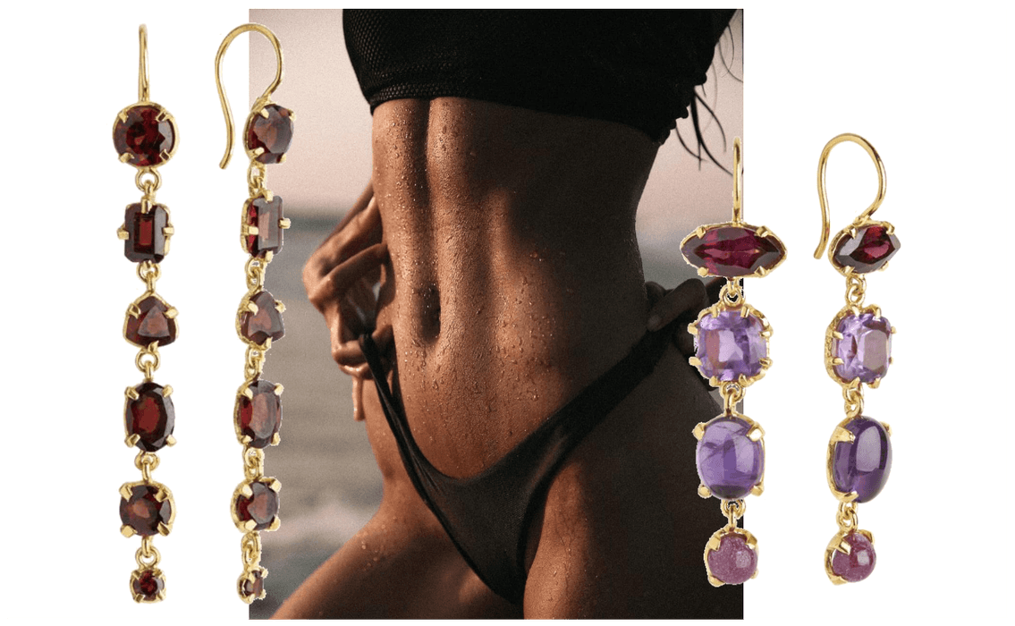 Garnet earrings natural gemstones mixed Carre