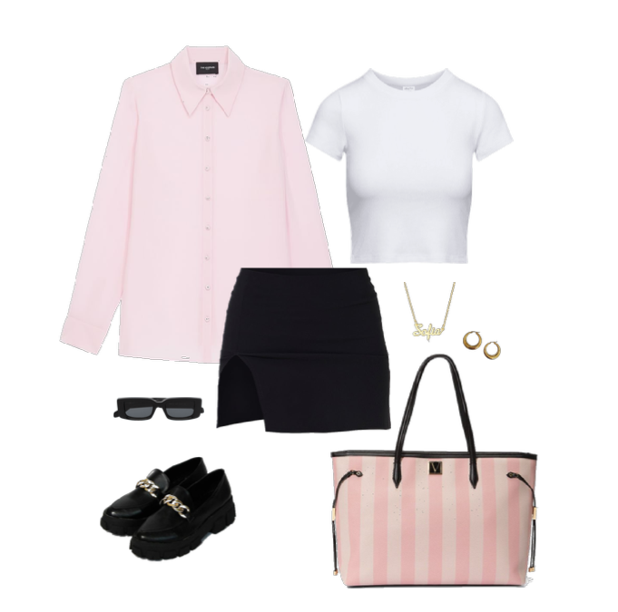 pink button shirt outfit