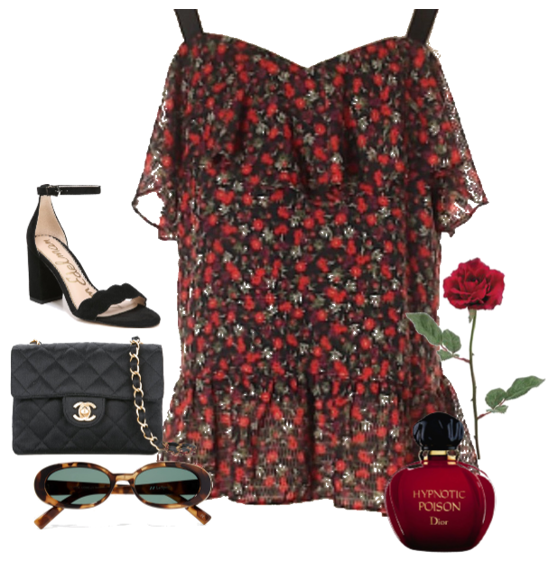 Libby Edelman Floral Blouse Black with small Red👚