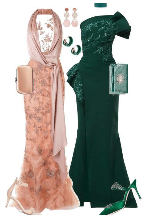 Pine green and Peach pink