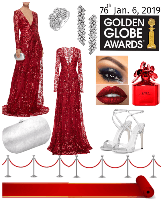 Golden Globes Celebration in Red, Silver & Diamond
