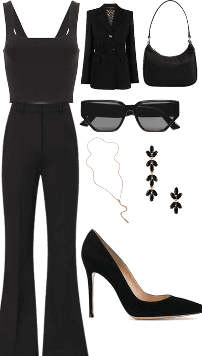 casual and formal black outfit.