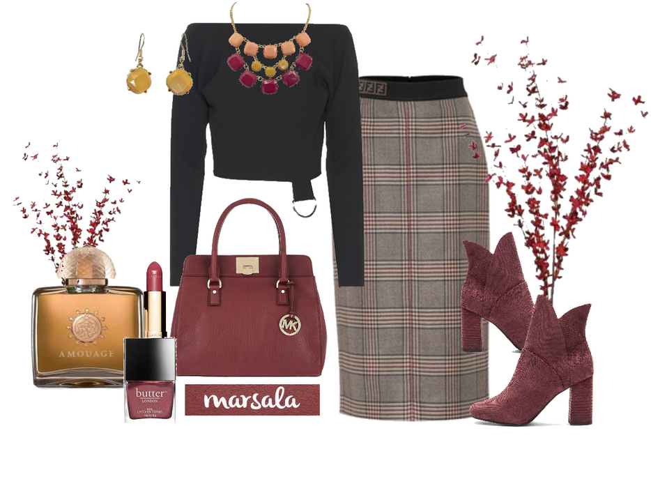 Marsala Plaid Skirt and Accessories