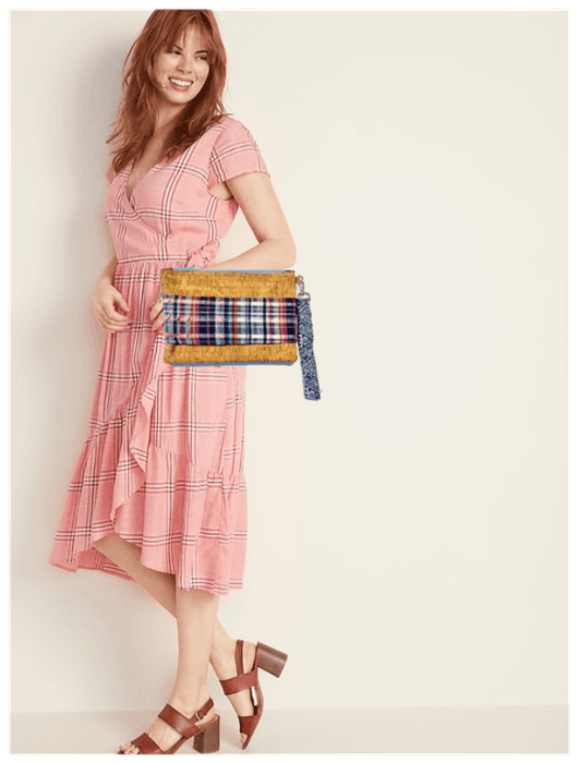 Trending Plaid Dress with Hand Strap Clutch