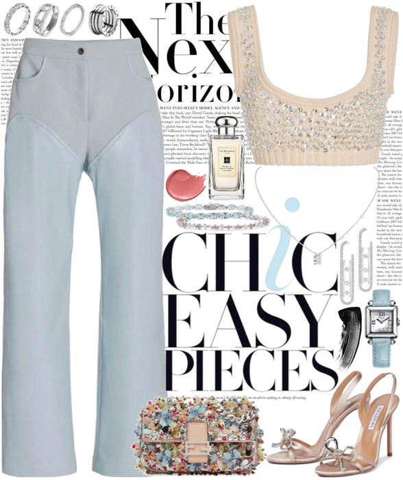 Sparkly top & bag with light blue pants for a night out Outfit