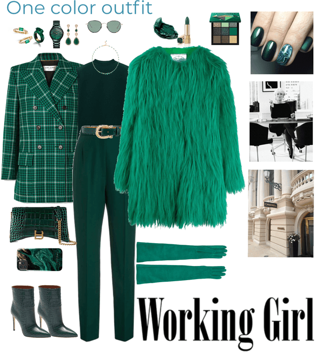one colour outfit - emerald green