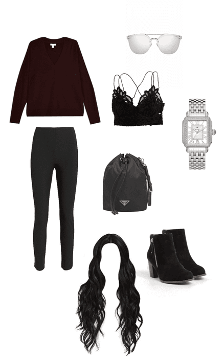 burgundy sweater and black pants winter outfit