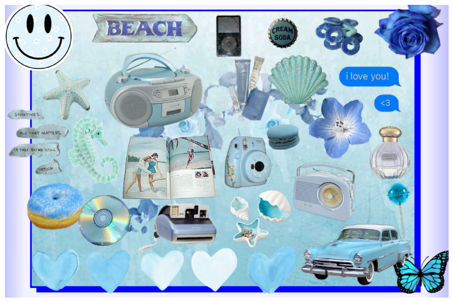 Retro Vintage Blue Beach Aesthetic