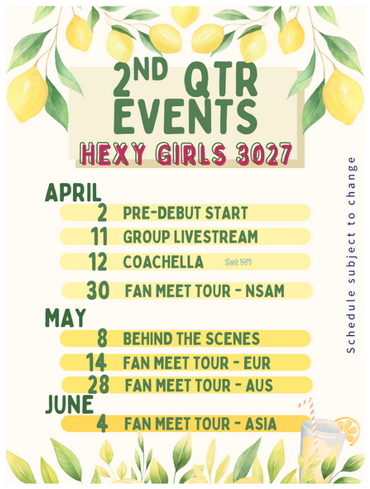 Hexy Girls Schedule | 2nd Quarter 2024/3027