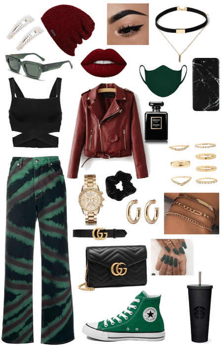 red, green, and black outfit