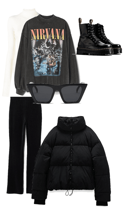 Cool layering outfit with flares and oversized crewneck